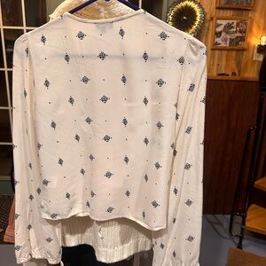 Chic White Blouse with Black Pattern